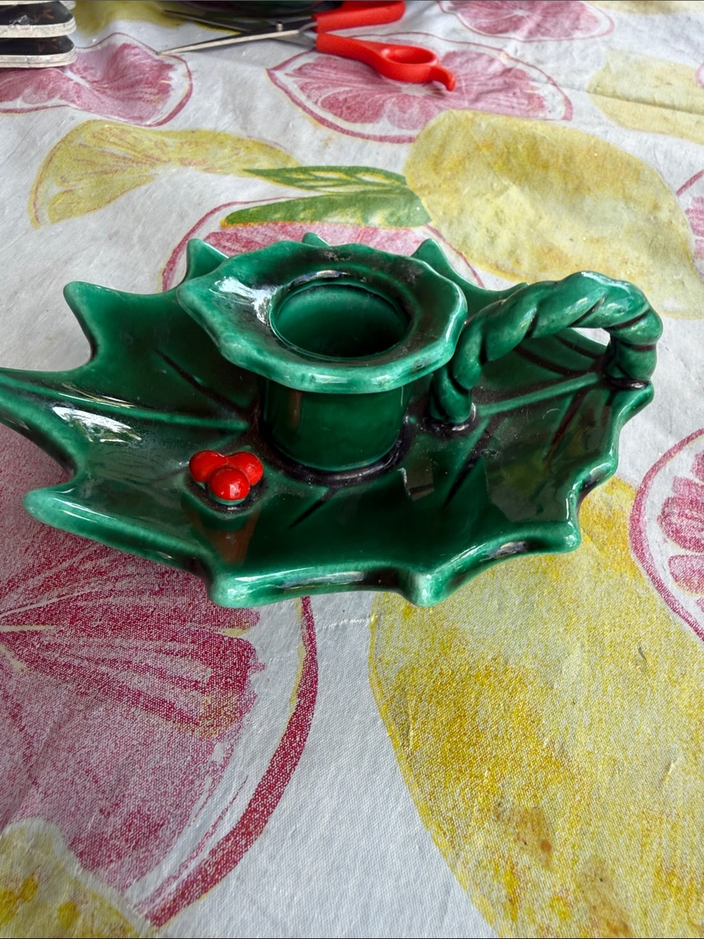 Lefton Holly Berry Candle stick holder no issues 5.5 x 4”. Made in Japan 1950-70